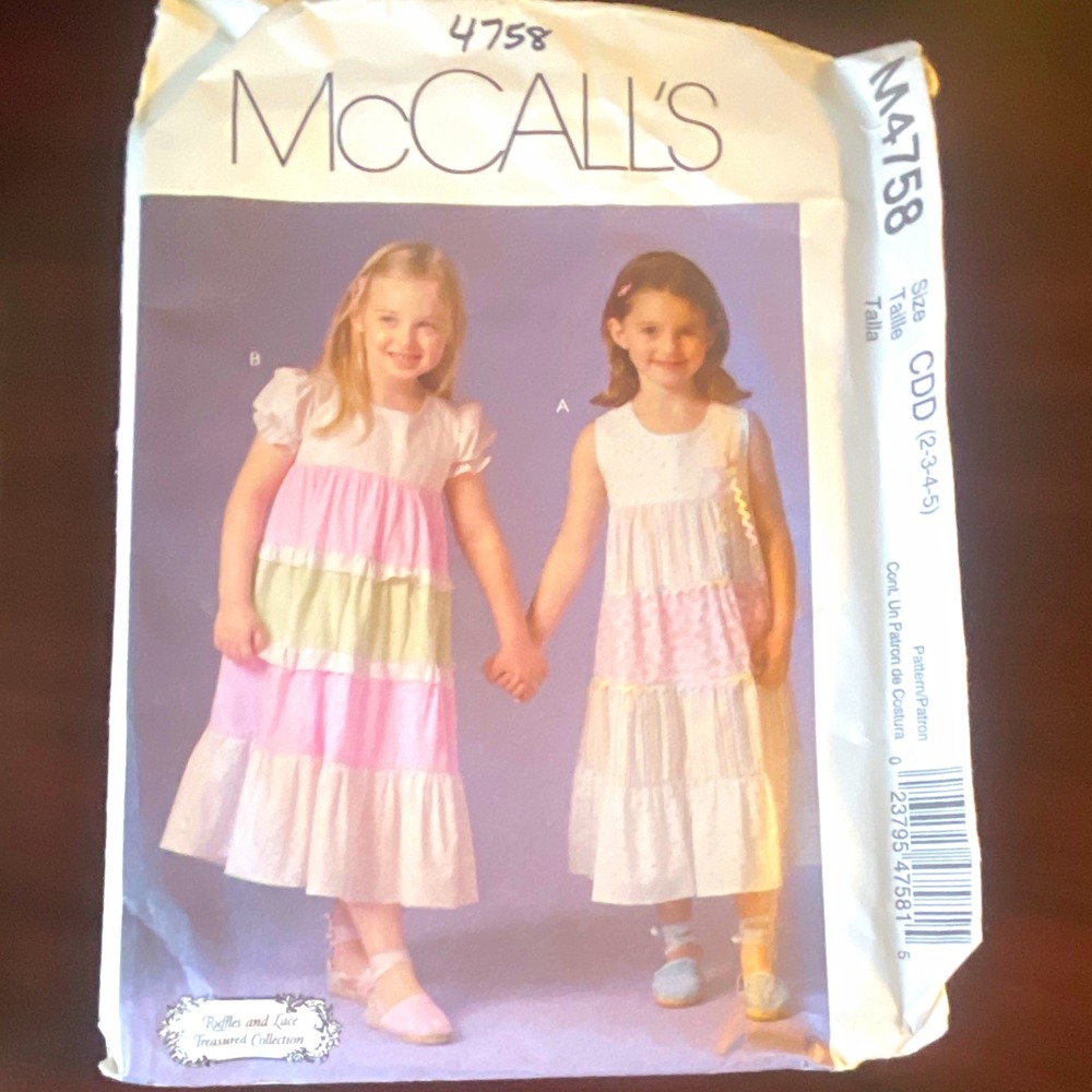 McCall's M4758 Sewing Pattern Girls Tiered Dress Sz 2-5 CUT 2000s